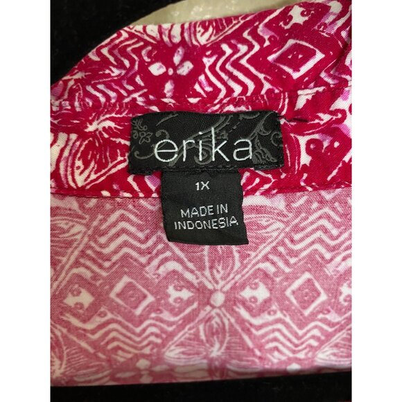 Vintage Erika Womens Pink‎ Blouse 1X short sleeve button up cotton collared - Picture 3 of 7